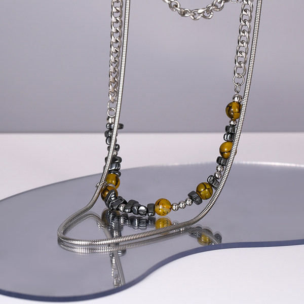 Ανδρική αλυσίδα διπλής σειράς με χρωματιστές πέτρες