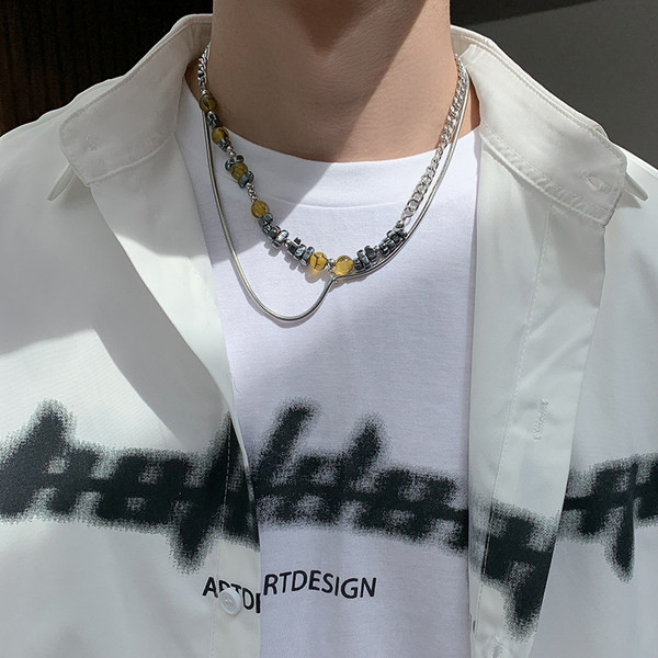 Ανδρική αλυσίδα διπλής σειράς με χρωματιστές πέτρες