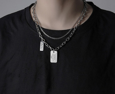 Ασημένια αλυσίδα διπλής σειράς με μενταγιόν