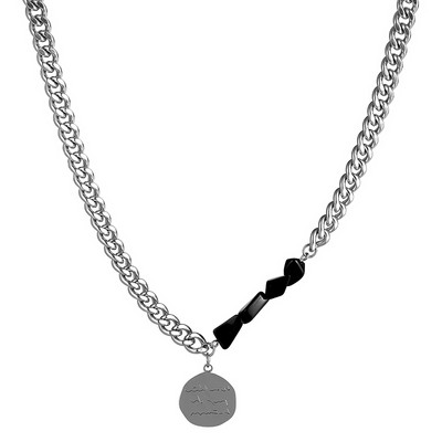 Férfi titán acél lánc medállal és gyöngyökkel