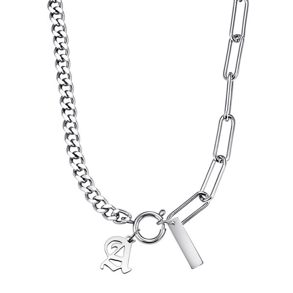 Ανδρική αλυσίδα με μενταγιόν από ατσάλι σε ασημί χρώμα
