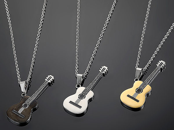 Muški lančić sa privjeskom gitara u zlatno srebrnoj i crnoj boji