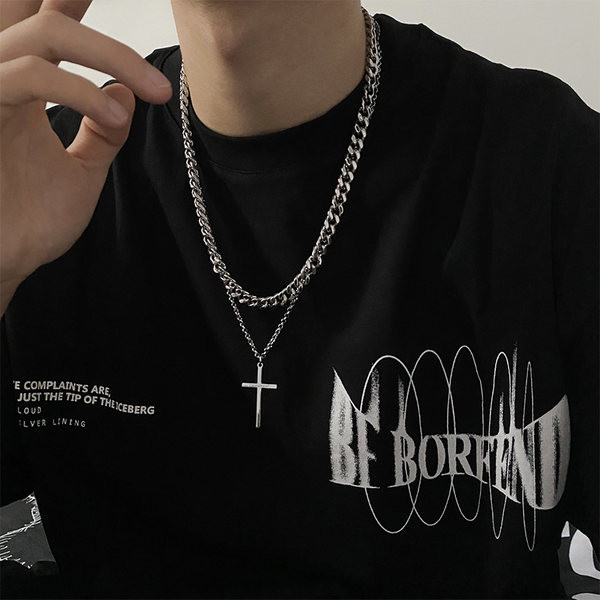 Vīriešu divslāņu ķēde ar krusta kulonu