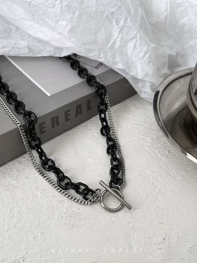 Férfi lánc két sorban ezüst és fekete színben