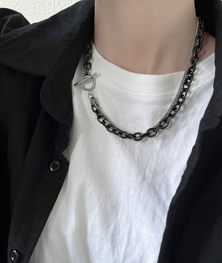 Férfi lánc két sorban ezüst és fekete színben