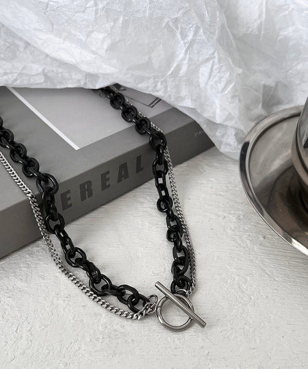 Férfi lánc két sorban ezüst és fekete színben