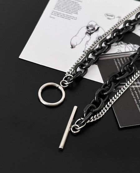 Férfi lánc két sorban ezüst és fekete színben