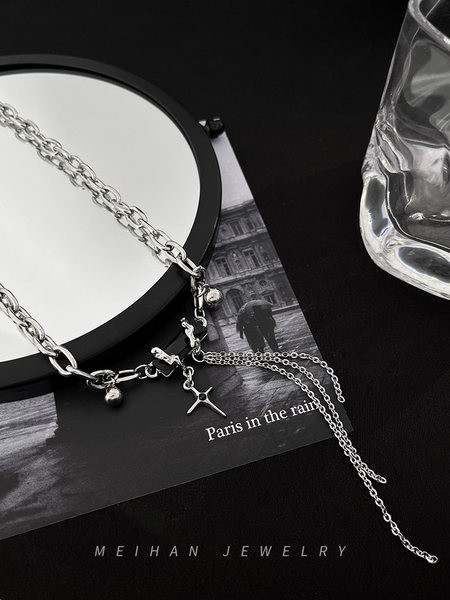 Férfi titán acél lánc dupla medállal