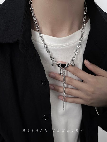 Férfi titán acél lánc dupla medállal