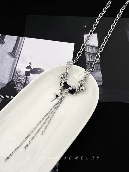 Férfi titán acél lánc dupla medállal