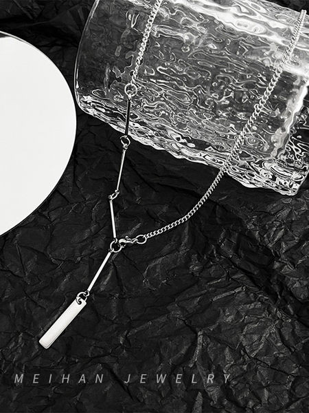 Férfi titán acél lánc téglalap alakú medállal