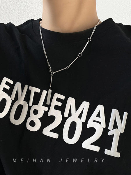 Férfi titán acél lánc téglalap alakú medállal