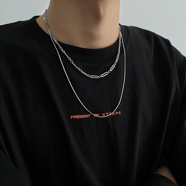 Férfi kétrétegű titán acéllánc