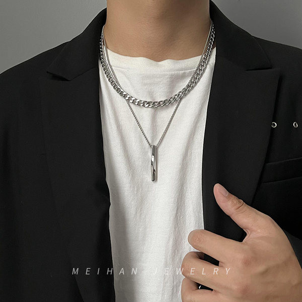 Kétrétegű férfi lánc medállal