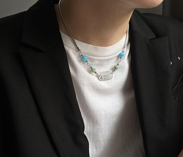 Ανδρική αλυσίδα με πέτρες και επιγραφή