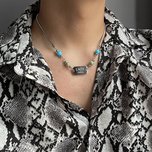 Ανδρική αλυσίδα με πέτρες και επιγραφή