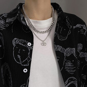 Ανδρική αλυσίδα διπλής στρώσης με μενταγιόν με διπλό δαχτυλίδι