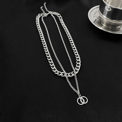 Ανδρική αλυσίδα διπλής στρώσης με μενταγιόν με διπλό δαχτυλίδι