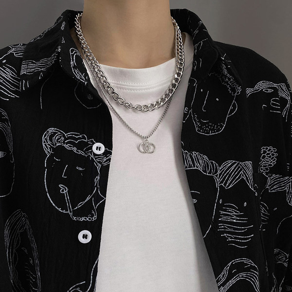 Ανδρική αλυσίδα διπλής στρώσης με μενταγιόν με διπλό δαχτυλίδι