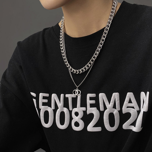 Ανδρική αλυσίδα διπλής στρώσης με μενταγιόν με διπλό δαχτυλίδι