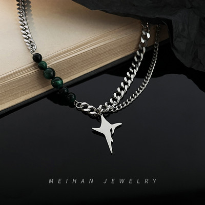 Férfi titán acél lánc csillag medállal és gyöngyökkel