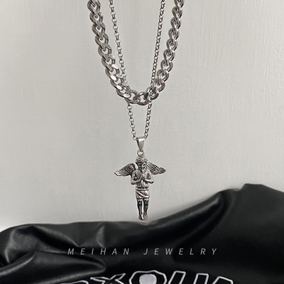 Ανδρική αλυσίδα με μενταγιόν αγγέλου από ατσάλι τιτανίου