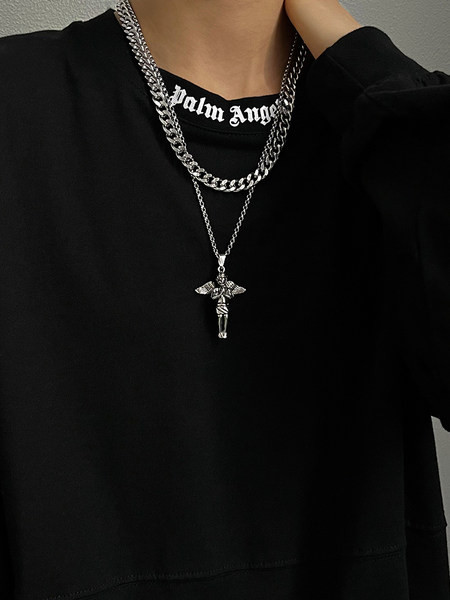 Ανδρική αλυσίδα με μενταγιόν αγγέλου από ατσάλι τιτανίου