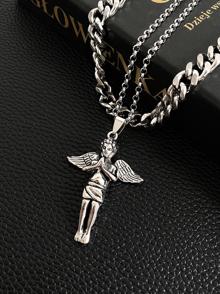 Ανδρική αλυσίδα με μενταγιόν αγγέλου από ατσάλι τιτανίου