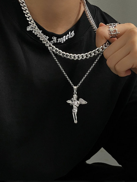 Ανδρική αλυσίδα με μενταγιόν αγγέλου από ατσάλι τιτανίου