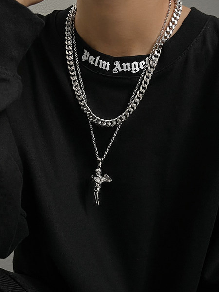Ανδρική αλυσίδα με μενταγιόν αγγέλου από ατσάλι τιτανίου