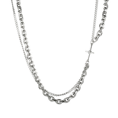 Sudraba vīriešu ķēde ar lielu bizi un krustiņu