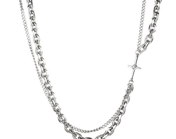 Sudraba vīriešu ķēde ar lielu bizi un krustiņu