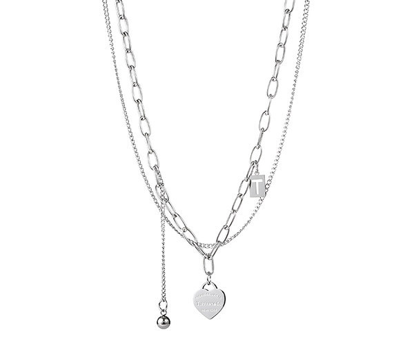 Kétrétegű női nyaklánc szív medállal és felirattal