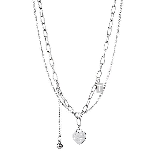 Kétrétegű női nyaklánc szív medállal és felirattal