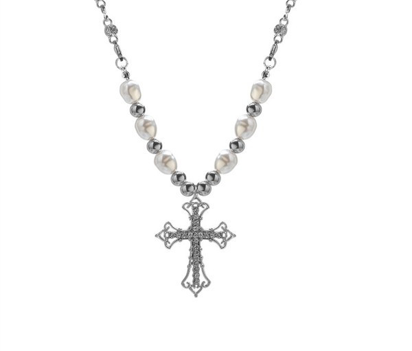 Ανδρική αλυσίδα με σταυρό και διακοσμητικές πέρλες