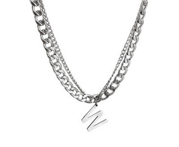 Kétsoros férfi nyaklánc ezüst színben, betűvel