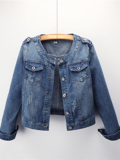 Modes ikdienišķa džinsa jaka, mētelis ar apaļu kaklu, sieviešu lielizmēra džinsi, sieviešu jakas, 2022. gada sieviešu vējjaka.
