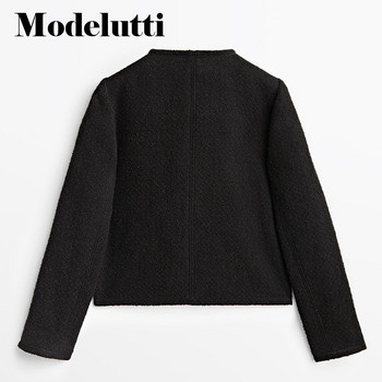 Modelutti 2022, есен, нова мода с дълъг ръкав, туид, златни копчета, късо палто, едноцветно дамско, тънко, просто, ежедневни горнища, женски шик