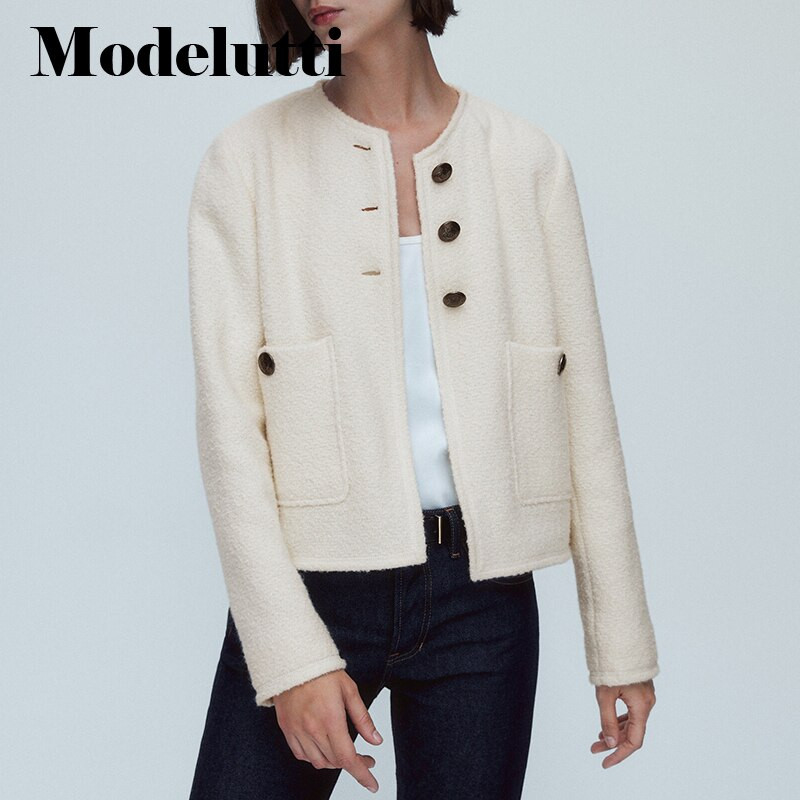 Modelutti 2022, rudens jauna mode, garām piedurknēm, tvīda zelta pogas, īss mētelis, masīvs sieviešu plāns, vienkāršs ikdienas topi, elegants sieviešu