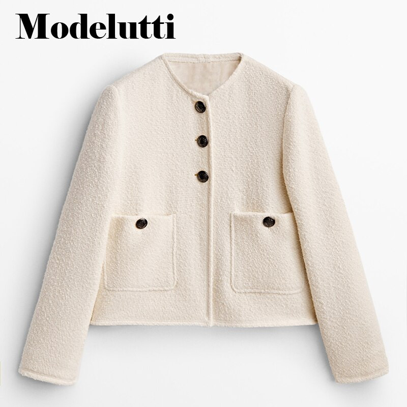 Modelutti 2022, rudens jauna mode, garām piedurknēm, tvīda zelta pogas, īss mētelis, masīvs sieviešu plāns, vienkāršs ikdienas topi, elegants sieviešu