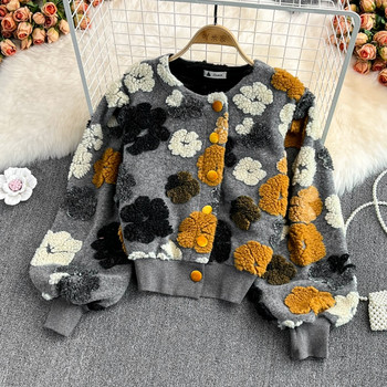 GetSpring Γυναικείο μάλλινο παλτό Ρετρό βελούδινα λουλούδια συνονθύλευμα νέα ρούχα Μάλλινο μπουφάν All Match Short Outwear χειμερινό παλτό για γυναίκες