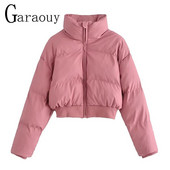 Garaouy 2022 rudens jauns sieviešu parka stāva apkakle, rāvējslēdzējs mākslīgās ādas maize, silti, īsi PU jaka, mētelis, virsdrēbes