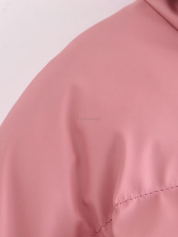 Garaouy 2022 Φθινόπωρο Νέο Γυναικείο γιακά Πάρκα με φερμουάρ από συνθετικό δέρμα Ρούχα ψωμιού Ζεστό κοντό μπουφάν PU Outwear Mujer