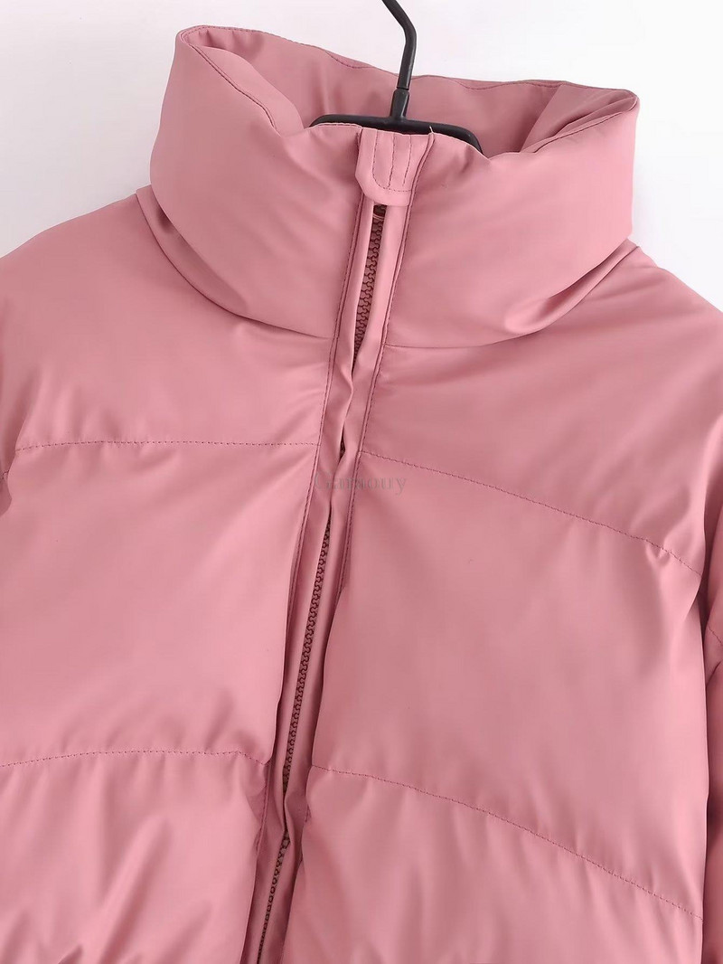 Garaouy 2022 rudens jauns sieviešu parka stāva apkakle, rāvējslēdzējs mākslīgās ādas maize, silti, īsi PU jaka, mētelis, virsdrēbes