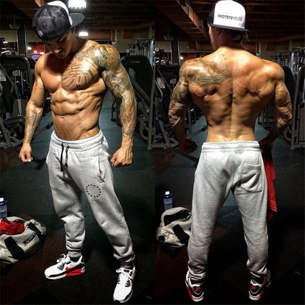 Sportiskas vīriešu bikses ar mežģīnēm un uzrakstu