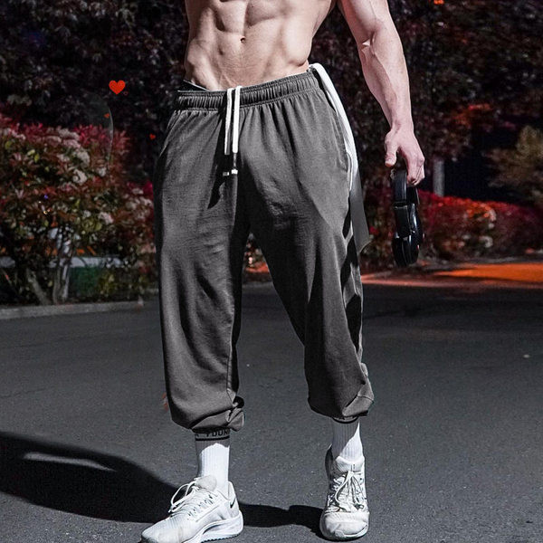 Ανδρικό παντελόνι - με ψηλή μέση και κορδόνια