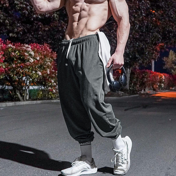 Ανδρικό παντελόνι - με ψηλή μέση και κορδόνια