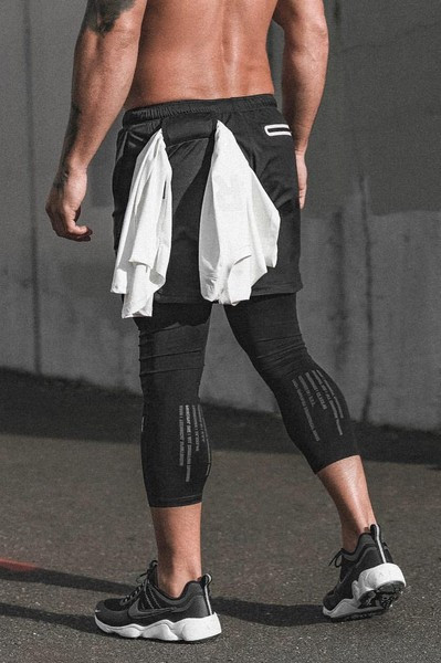 Vīriešu divdaļīgi sporta legingi un šorti ar kabatu