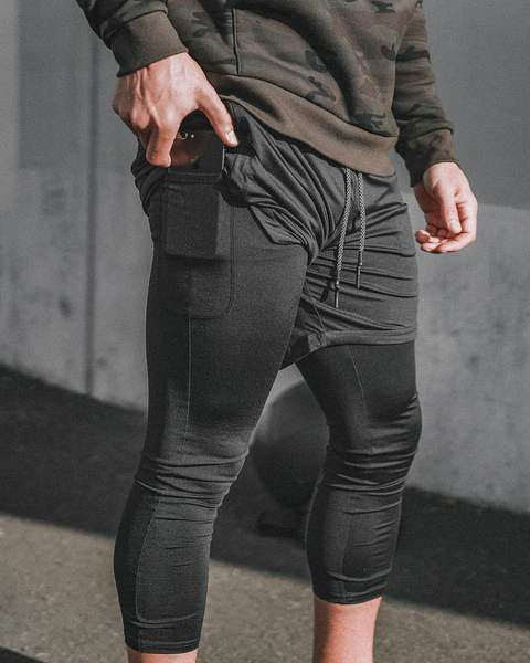 Vīriešu divdaļīgi sporta legingi un šorti ar kabatu