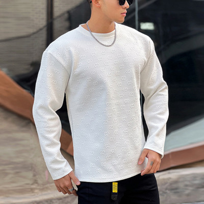 Sportos férfi blúz kerek nyakkivágással és mintával